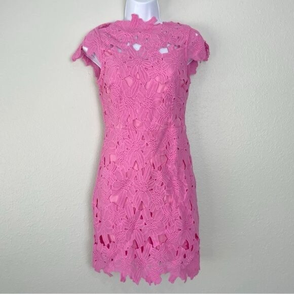 J.O.A. pink floral embossed eyelet mini dress S - Picture 2 of 13